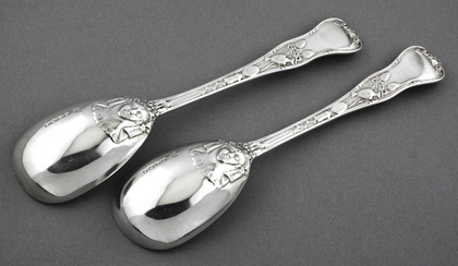 Bacchanalian Pattern Victorian Silver Spoons (Pair